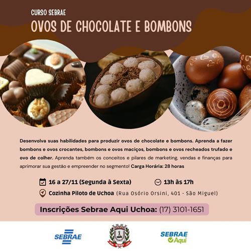 Cursos de Ovos de Chocolate, Bombons e Pães Doces e Semidoces