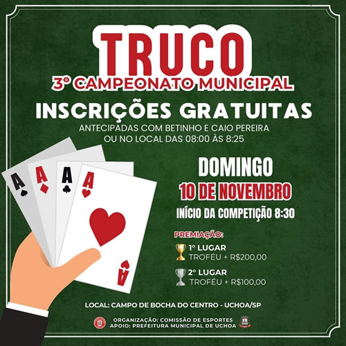 Vem aí o 3º Campeonato Municipal de Truco de Uchoa!